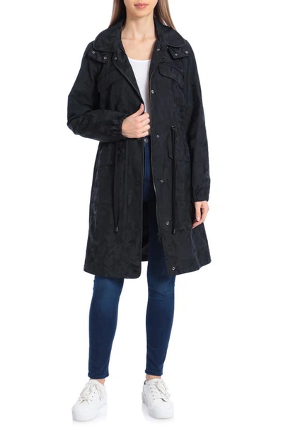 Avec Les Filles Star Jacquard Raincoat With Removable Hood In Black