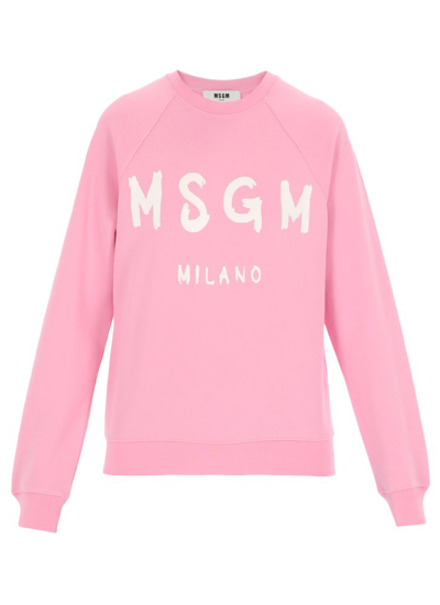 Msgm Sweatshirt With Brushed Logo Print In Pink & Purple