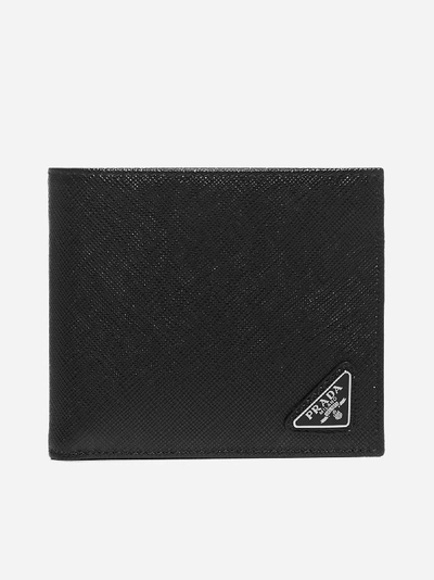 Prada Portafoglio In Pelle Saffiano Con Placca-logo In Black