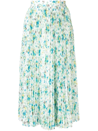 Msgm Floral Print Pleated Midi Skirt In White