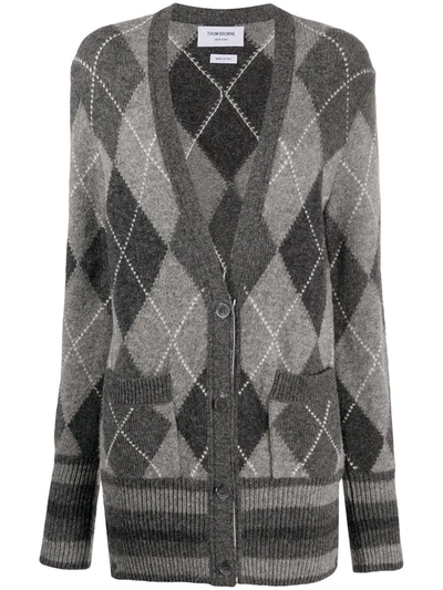 Thom Browne Classic Argyle Oversize Cardigan In Shetland Wool In Grey