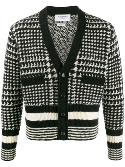 Thom Browne Houndstooth Intarsia Shetland Wool Cardigan In Black,white