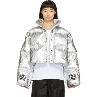 Off-white Cropped Metallic Down-fill Puffer In Silver