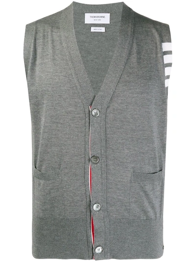 Thom Browne Knitted 4-bar V-neck Vest In 035 Med Grey