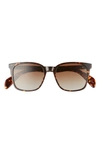 Rag & Bone 52mm Polarized Rectangular Sunglasses In Havana/ Brown Gradient