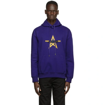 Ader Error Star-print Hooded Sweatshirt In Navy