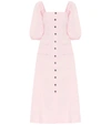 Ganni Puff Sleeve Cotton Ripstop Midi Dress In Pink