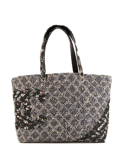 Pre-owned Chanel 2005 Cambon Line Tweed Tote Bag In Black