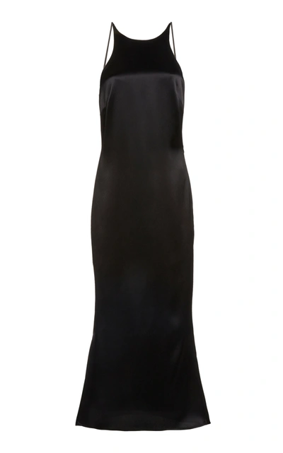 Deveaux Lola Satin Midi Dress In Black