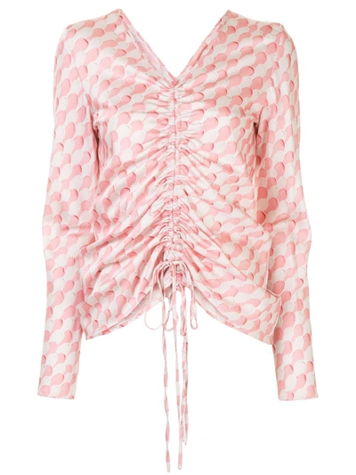 Maggie Marilyn Drawn To Me Ruched Printed Satin Top In Pink
