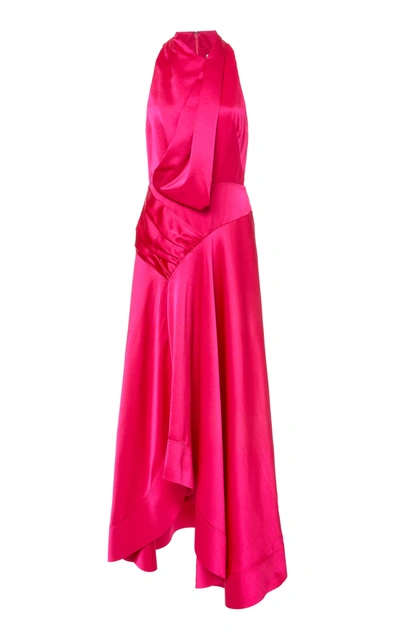 Acler Palmera Asymmetric Satin Cocktail Gown In Pink