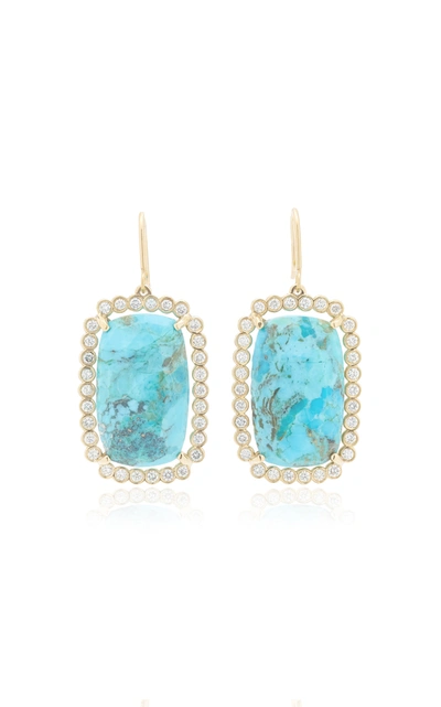 Kathryn Elyse Women's Halo 14k Yellow Gold Turquoise And Diamond Earrings In Blue