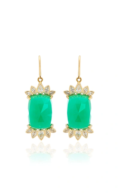 Kathryn Elyse Women's Fringe 14k Yellow Gold Chrysoprase And Diamond Earrings In Green