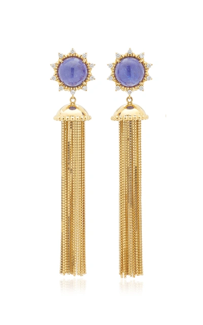 Kathryn Elyse Women's Sunburst 18k Yellow Gold Tanzanite And Diamond Tassel Earrings In Blue