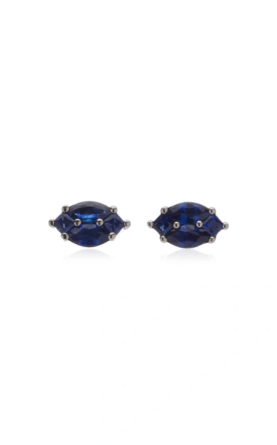 Nam Cho Women's Invisible Sapphire 18k White Gold Earrings In Blue