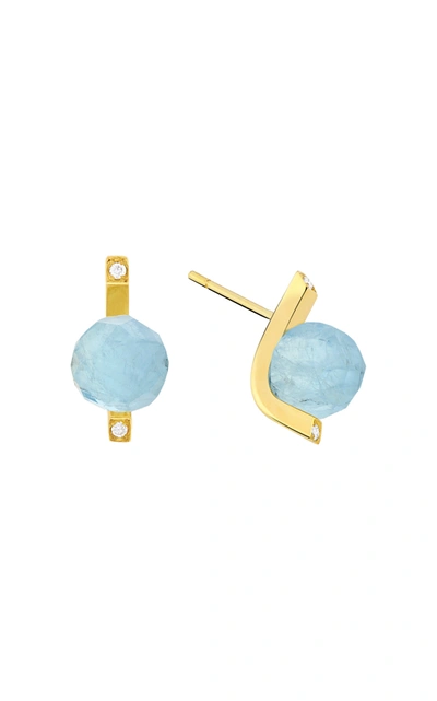 Yael Sonia Rock Aquamarine Diamond 18k Yellow Gold Stud Earrings In Blue