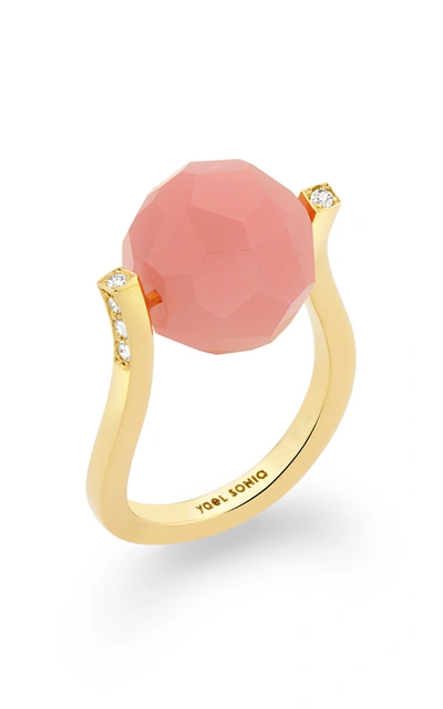 Yael Sonia Women's Rock Small Twist Quartz; Diamond 18k Yellow Gold Ring In Pink
