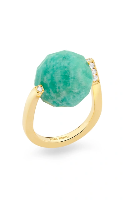 Yael Sonia Women's Rock Large Twist Amazonite; Diamond 18k Yellow Gold Ring In Blue