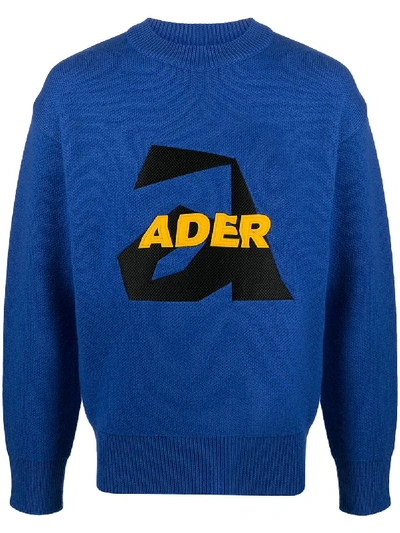 Ader Error Knitted Wool Jumper In Blue