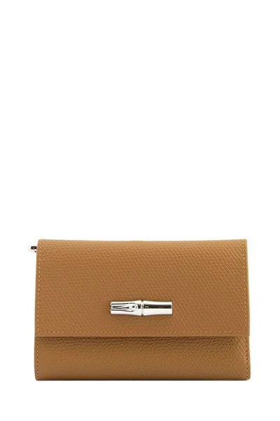 Longchamp Roseau Hammered Leather Wallet In Camel