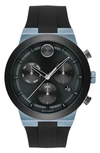 Movado Bold Fusion Chronograph Silicone Strap Watch, 44.5mm In Black/ Blue