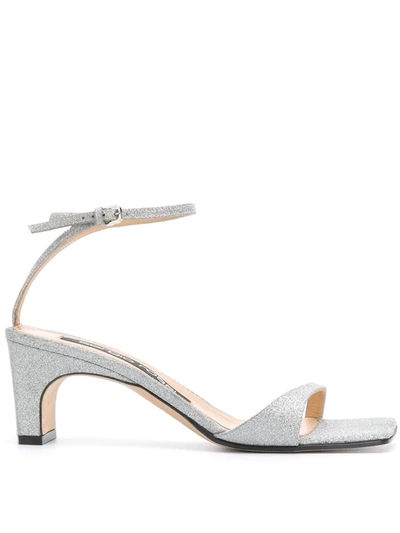 Sergio Rossi Sr1 Glittered Leather Sandals In Silver