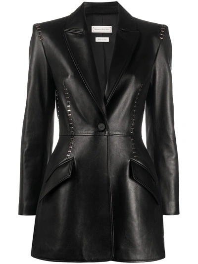 Alexander Mcqueen Staple-stitched Leather Jacket In Black