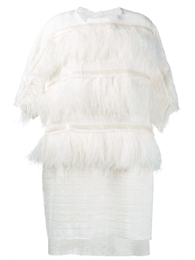Faith Connexion Ostrich Feather Trim Dress In White