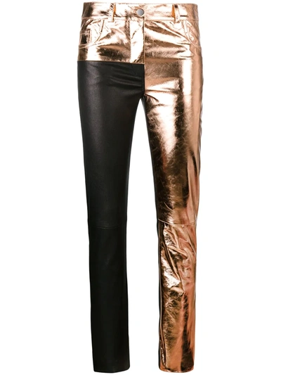 Haider Ackermann Black Rose Gold Leather Trousers In Metallic