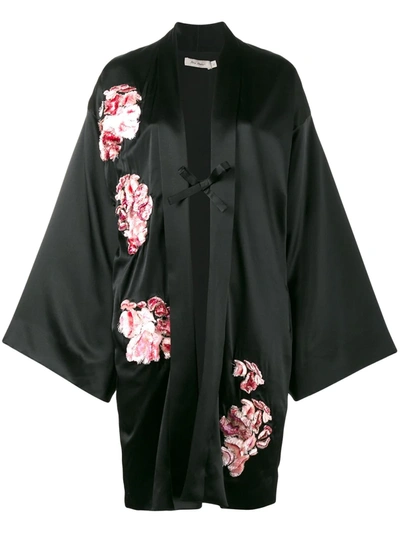 Alice Archer Floral Embroidered Kimono In Black