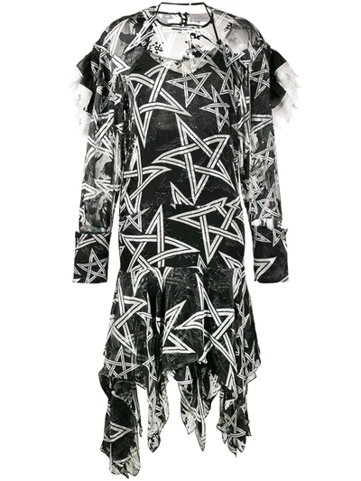 Preen By Thornton Bregazzi Alena Star Print Asymmetric Dress In Black