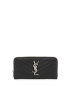 Saint Laurent Monogramme Grain De Poudre Zip-around Wallet In Black Silver