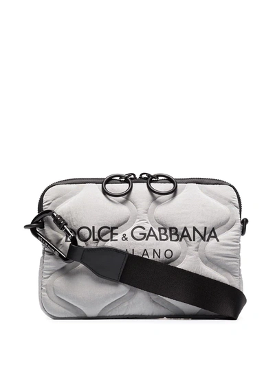 Dolce & Gabbana Grey Logo Print Quilted Cross Body Bag In White