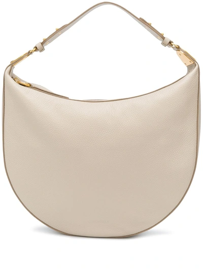 Coccinelle Rounded Leather Shoulder Bag In Beige