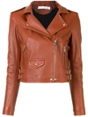 Iro Ashville Cropped Neon Washed-leather Biker Jacket In Brick