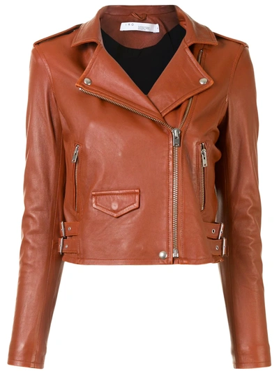 Iro Ashville Cropped Neon Washed-leather Biker Jacket In Brick