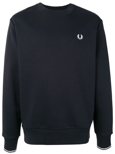 Fred Perry Embroidered Logo Crew-neck Sweatshirt In Navy