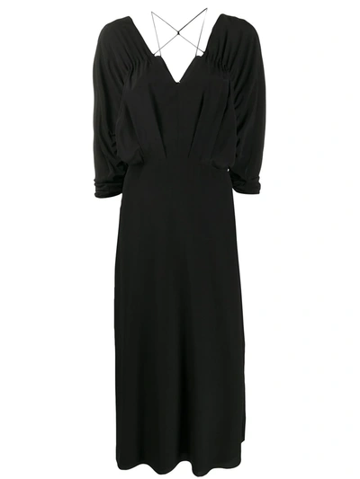 Victoria Beckham Draped-sleeve Drawstring Midi Dress In Black