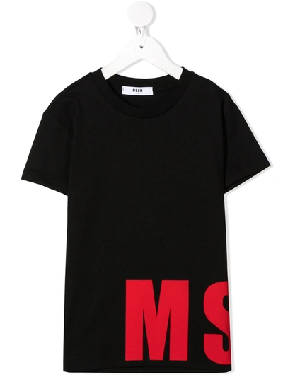 Msgm Kids' Logo Print Crewneck T-shirt In Black