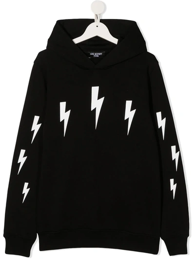 Neil Barrett Teen Lightening Bolt Hooded Sweatshirt In Black