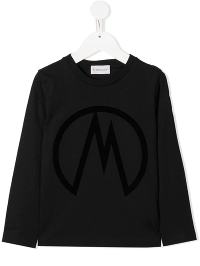 Moncler Kids' Long Sleeved Logo T-shirt In Black