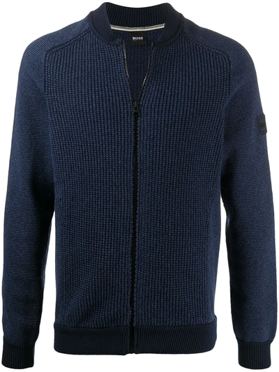 Hugo Boss Zip Front Cardigan In Blue