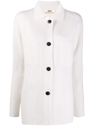 Sminfinity Ribbed-knit Button-up Cardigan In White