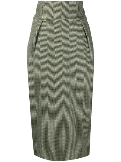 Alexandre Vauthier Herringbone Pattern Pencil Skirt In Green