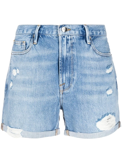 Frame Los Angeles Ripped Shorts In Blue