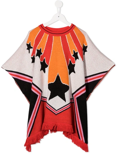 Stella Mccartney Teen Cheerleader Intarsia-knit Poncho In Red