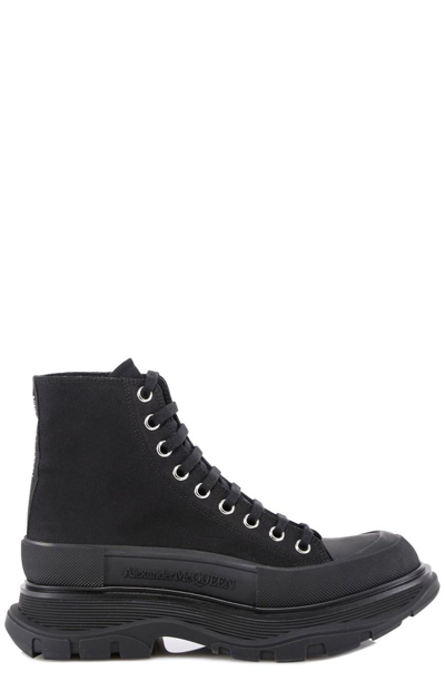 Alexander Mcqueen Leather And Rubber Exaggerated-sole Ankle Boots In 1000 Black/black