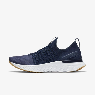 Nike React Phantom Run Flyknit 2 Men's Road Running Shoes In College Navy/ Blue Fox