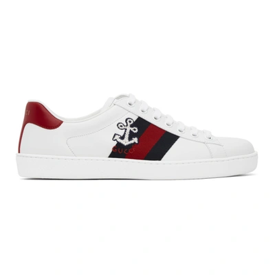 Gucci Disney New Ace Appliquéd Webbing-trimmed Leather Sneakers In White