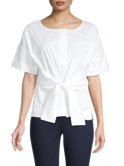 Donna Karan Women's Short-sleeve Tie Stretch Top In White
